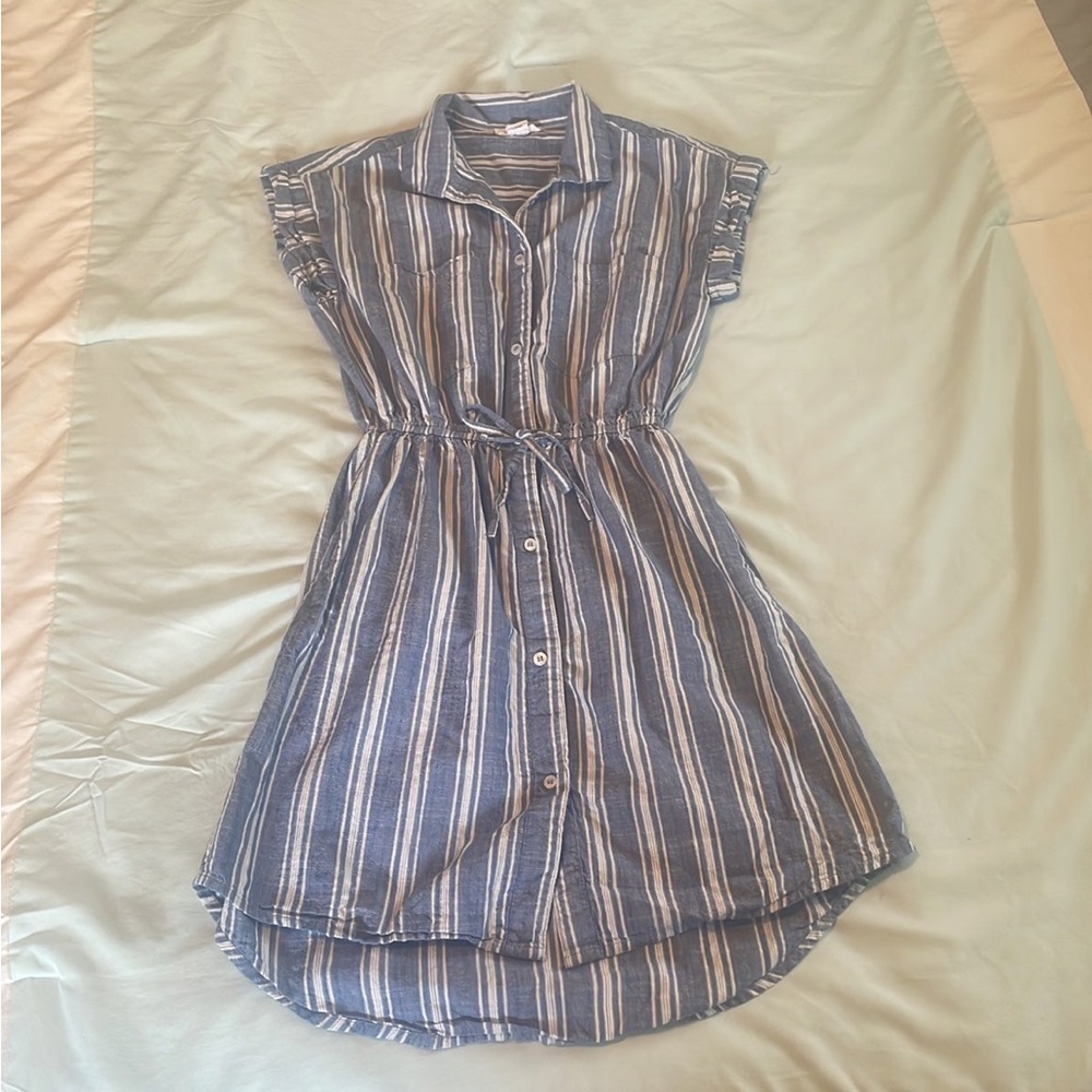 Blue striped button up sundress